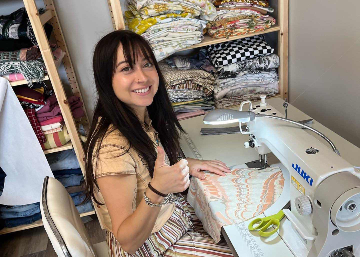 Happy customer sews on JUKI industrial machine
